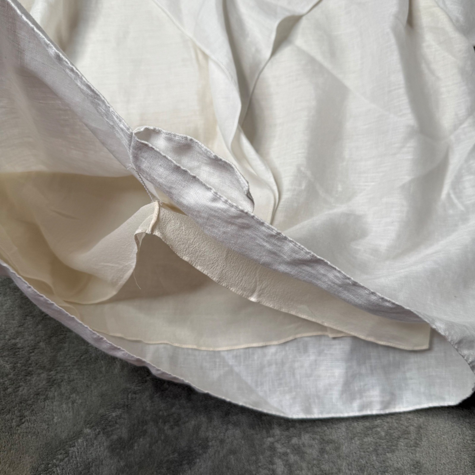 Shamask Ruffle Linen White Blouse Size 6 8 Minimalist Quiet Luxury Coastal