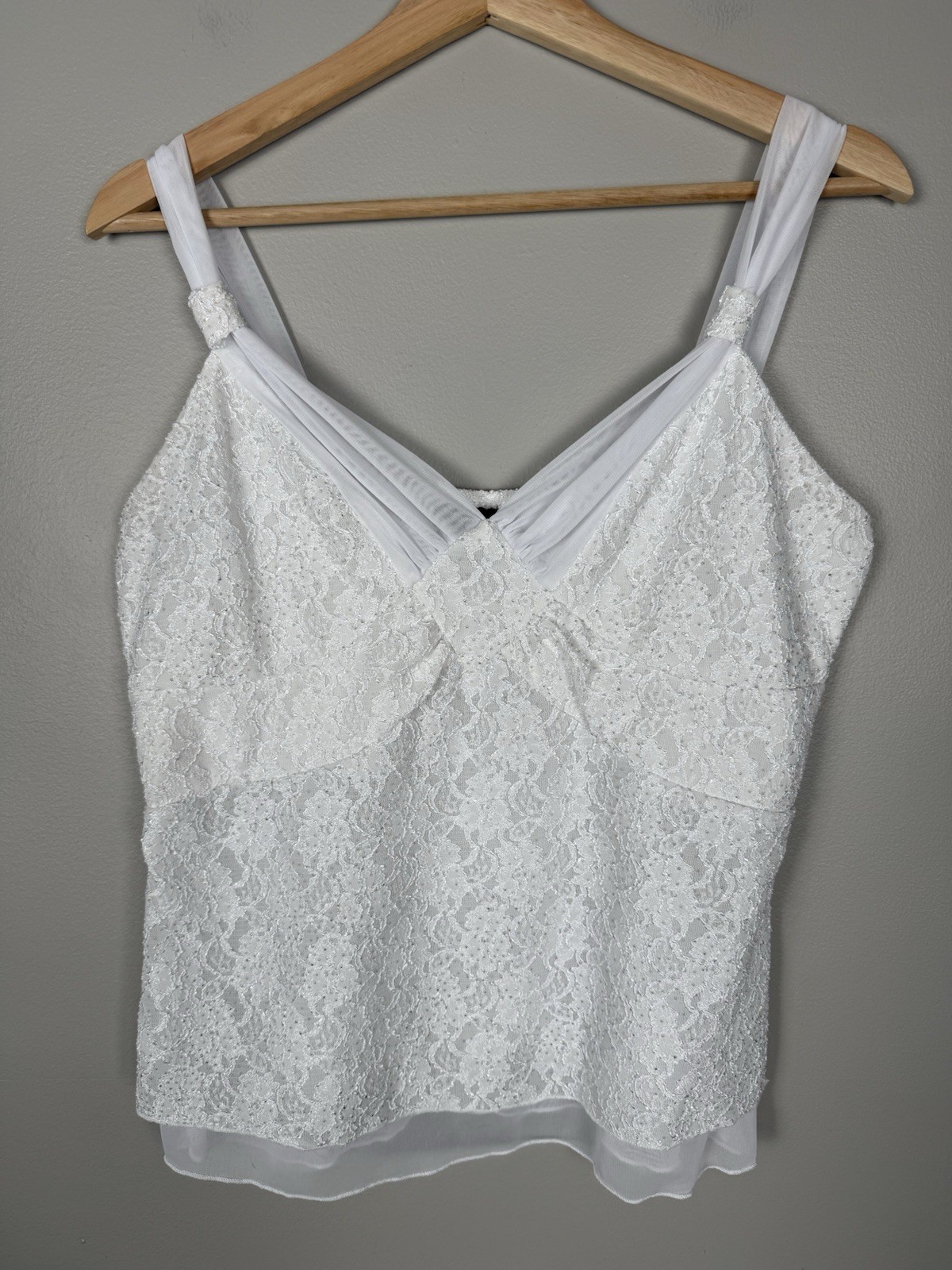 Vintage JTB Babydoll White Lace Mesh Tank Top Boho Cottagecore Romantic Fairy M