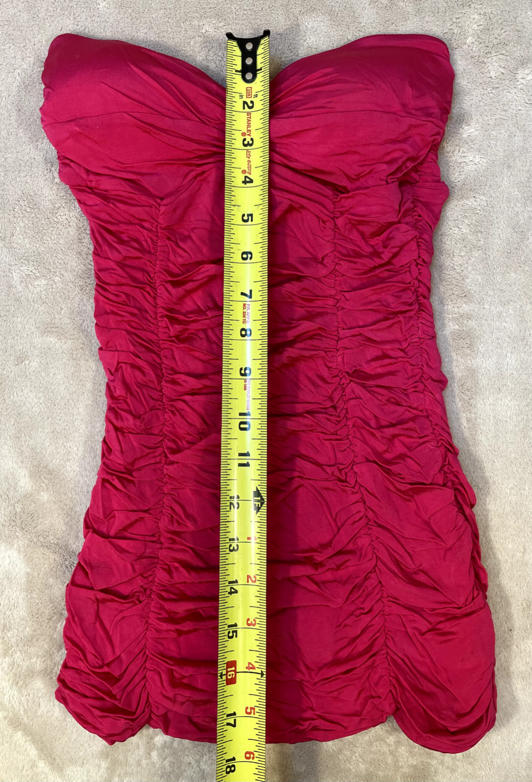 XXI Top Women’s Small Red Strapless Ruched Seams Gathered Stretch Rayon Lined
