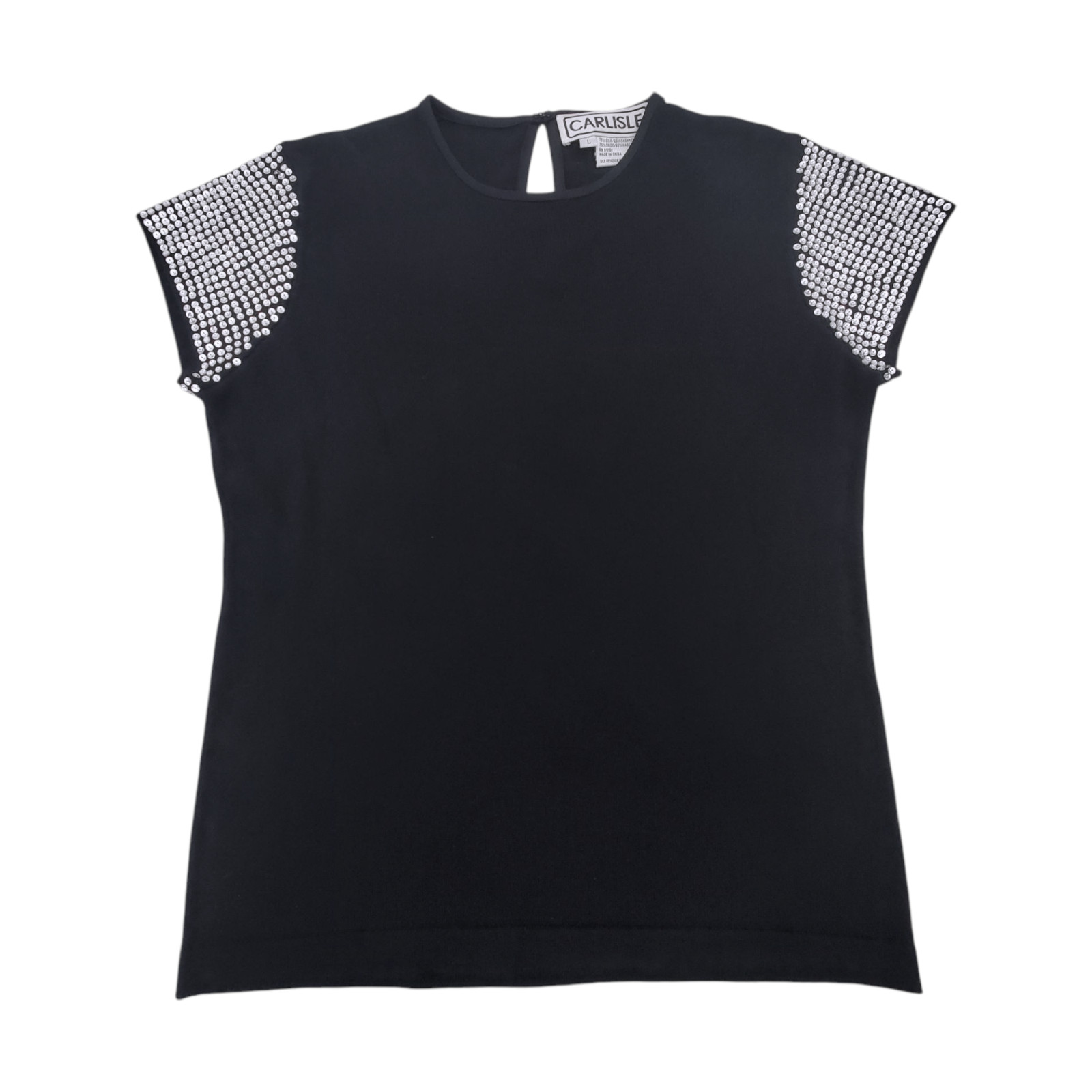 Vintage Sweater L Silk Cashmere Top Black Embellished Beaded Sparkle Party Glam