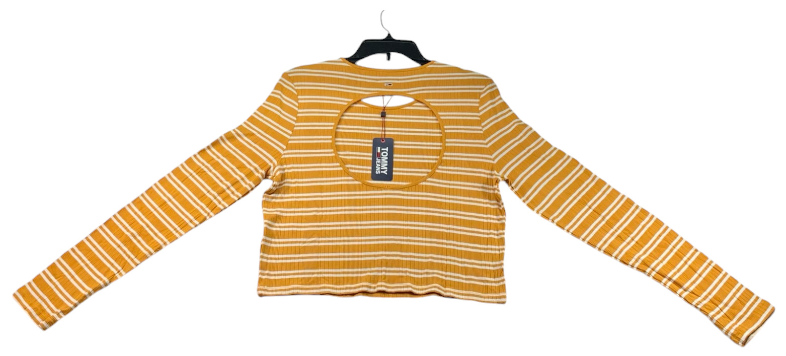Tommy Jeans Cropped Top Womens Size Large Yellow White Striped Back Cutout New