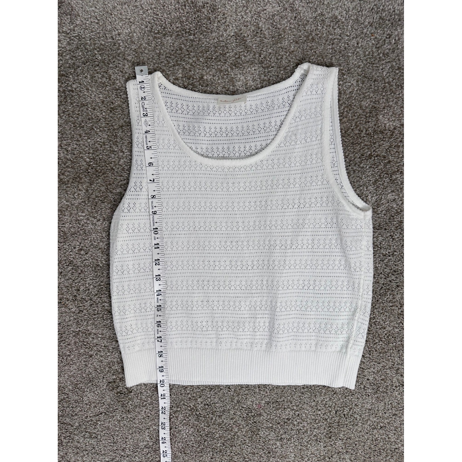 Allie Rose White Eyelet Knit Tank Top Pointelle Scoop Neck Cottagecore Size M