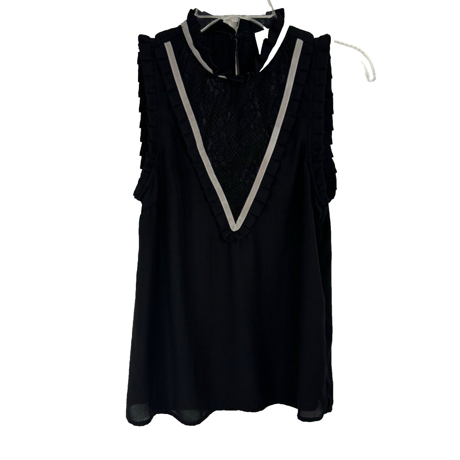 Moon Black Gray Sleeveless Blouse Lace Insert Semi Sheer Women’s Size Small EUC