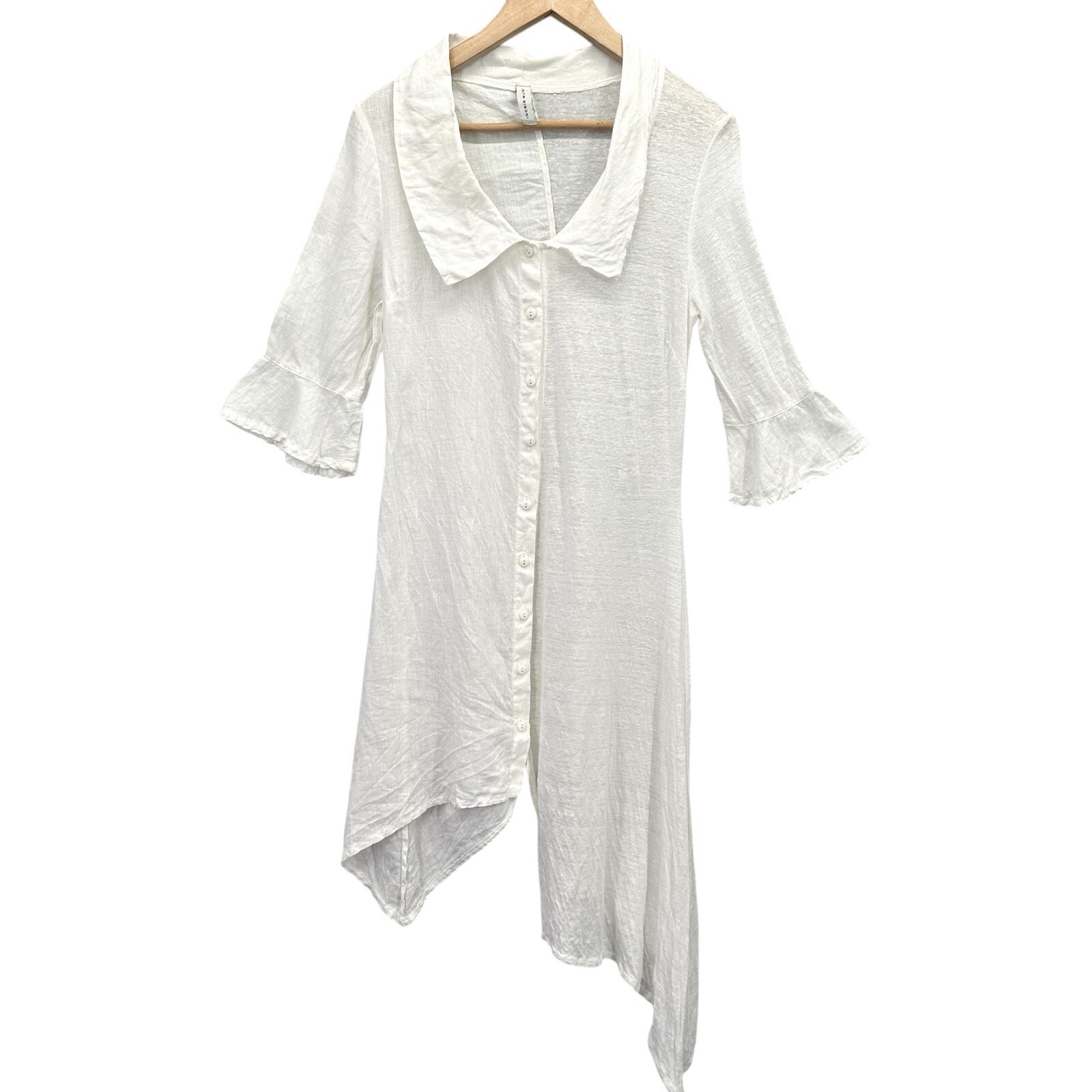 Ingrid Munt Tunic Lagenlook Asymmetrical Hem Mixed Fabric-Styles Linen Small