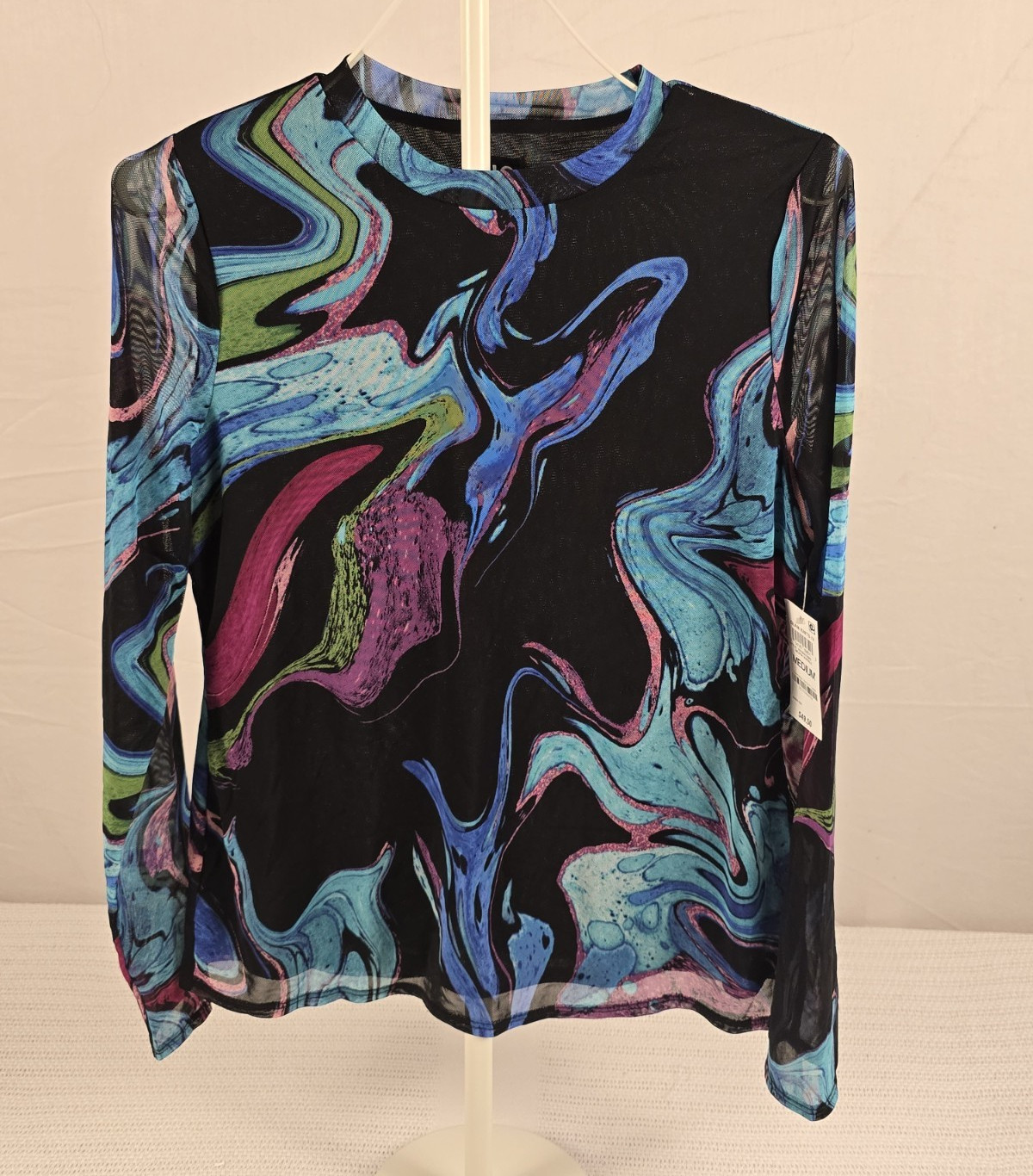 I.N.C. International Concepts Women’s M Black Abstract Sheer Mesh Top
