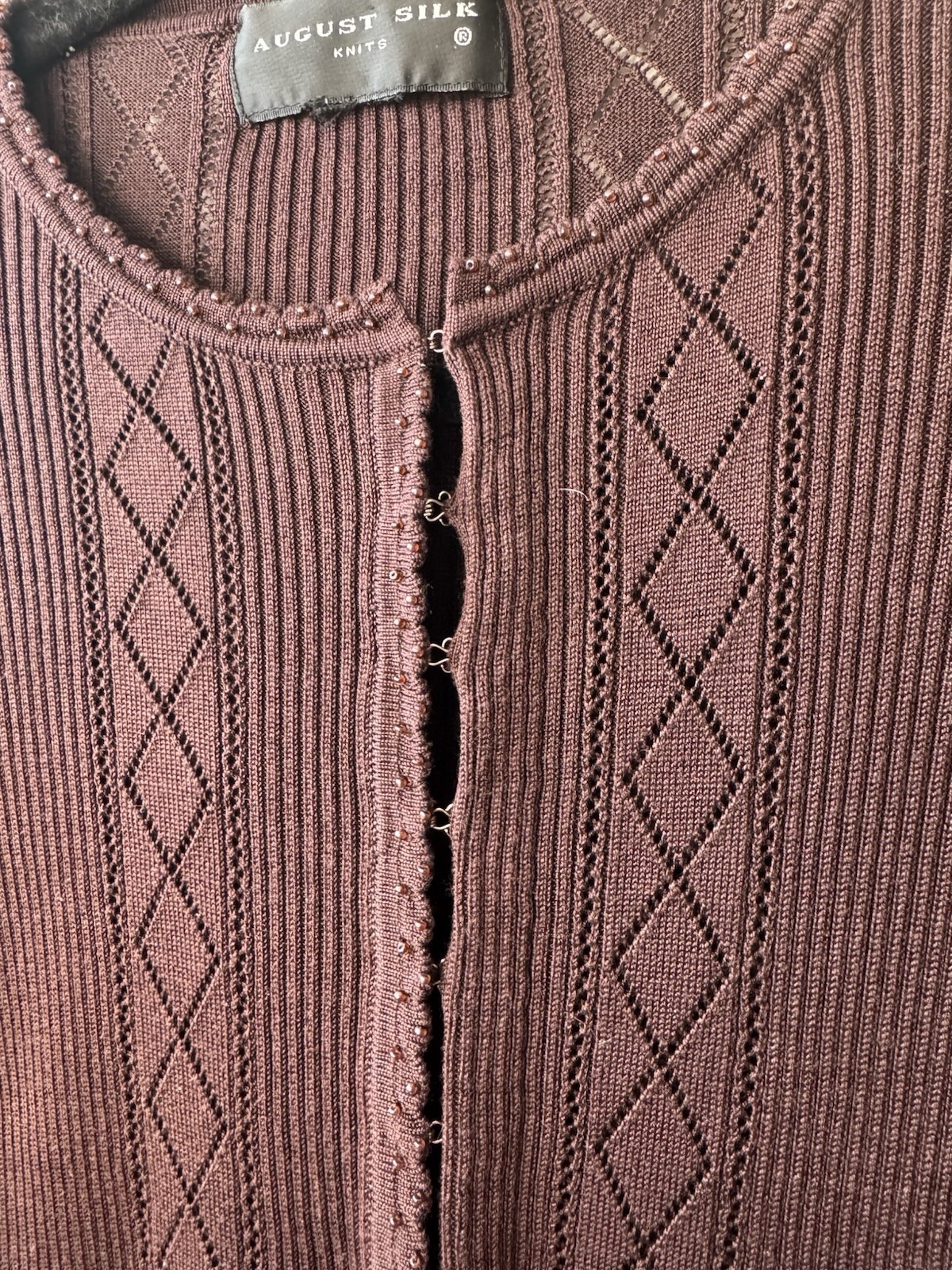 August Silk Brown Beaded Half Sleeve Cardigan, Cut Out Tags Size Medium