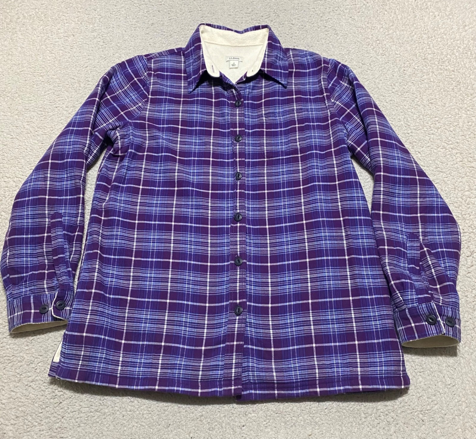 L.L. Bean Womens Small Shirt Jacket Multicolor Plaid Button Up Fleece Lined