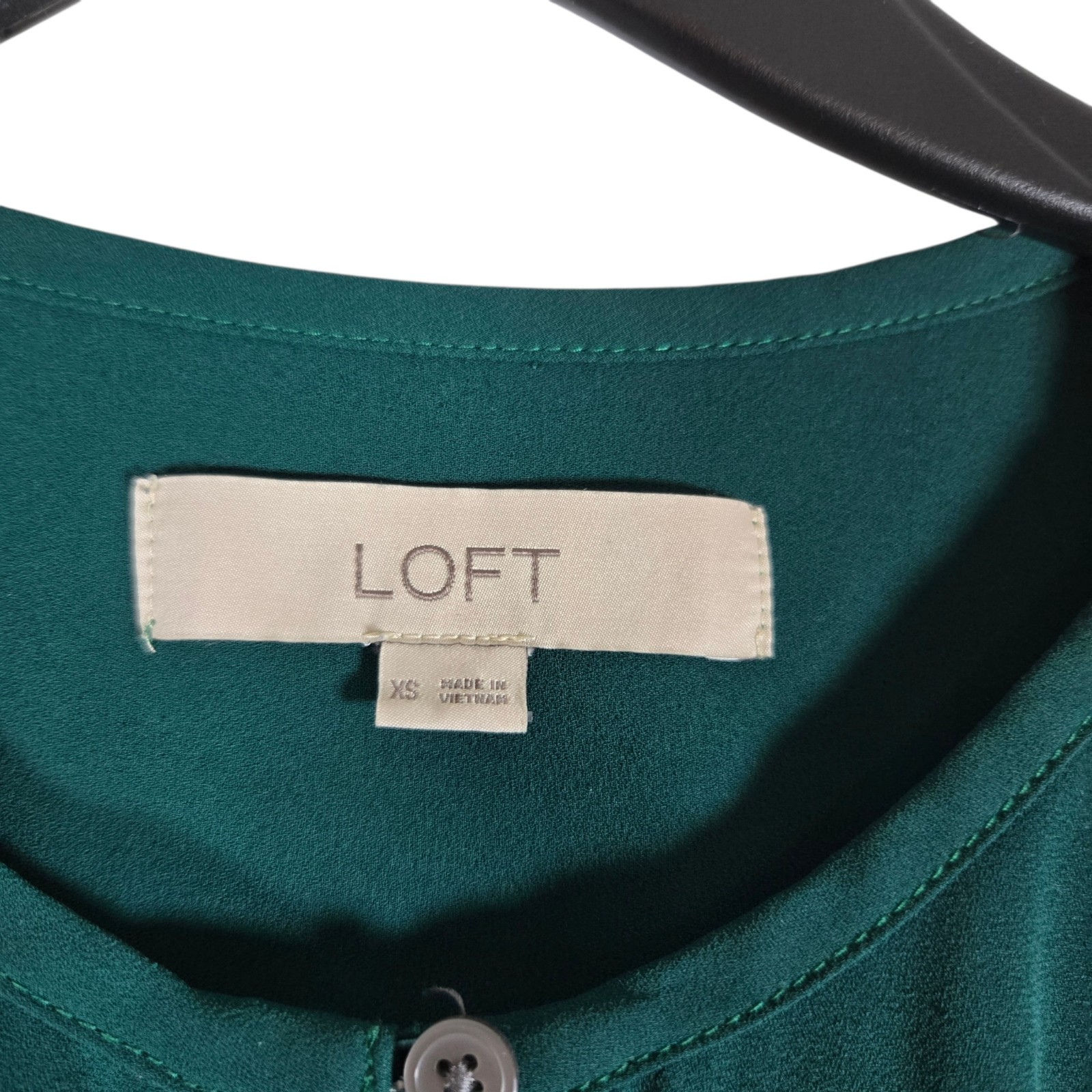 LOFT Blouse Womens XS Solid Dark Green Long Sleeve Keyhole Neckline