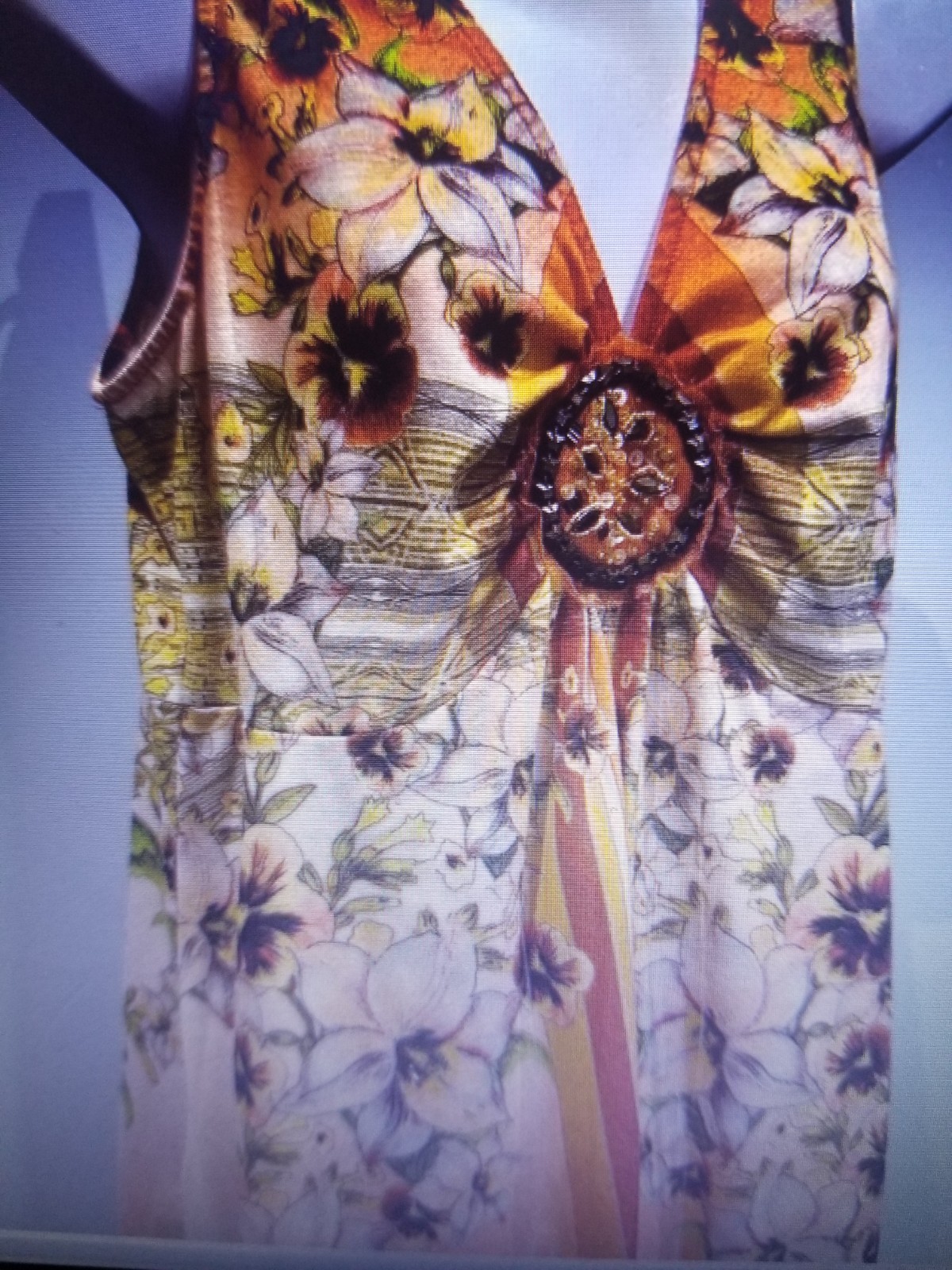 DRESSBARN YELLOW ORANGE BEADED FLORAL PATTERNED TANK TOP BLOUSE 1X (14-16)