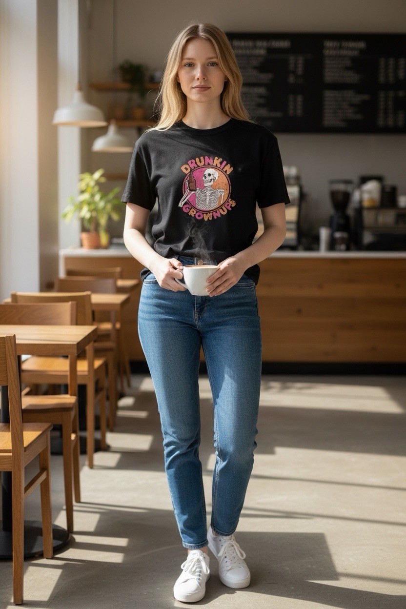 Drunkin Grownups Unisex T-Shirt Size Small Funny Dunkin Donut T-Shirt Small