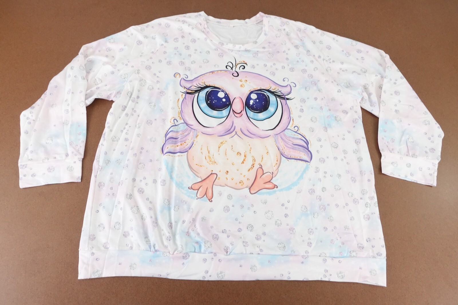 Women’s Size 6XL White Owl Graphic Long Sleeve Crew Neck Pullover Top New