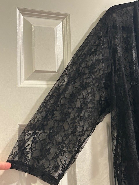 XL/1X/2X/3X New Jet Black Floral Stretchy Lace Long Duster Cardigan Kimono