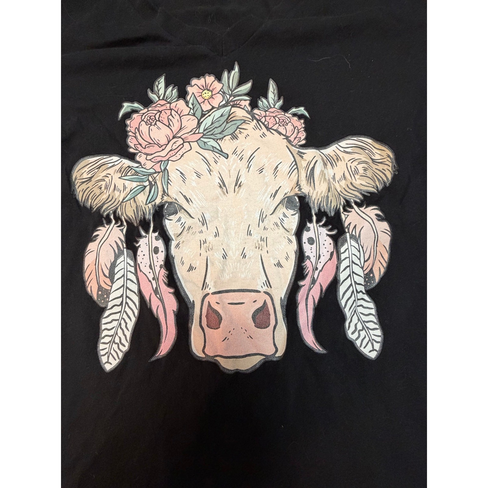 Bella Canvas Highland Cow Graphic TShirt Women’s Large Black Floral Western Boho