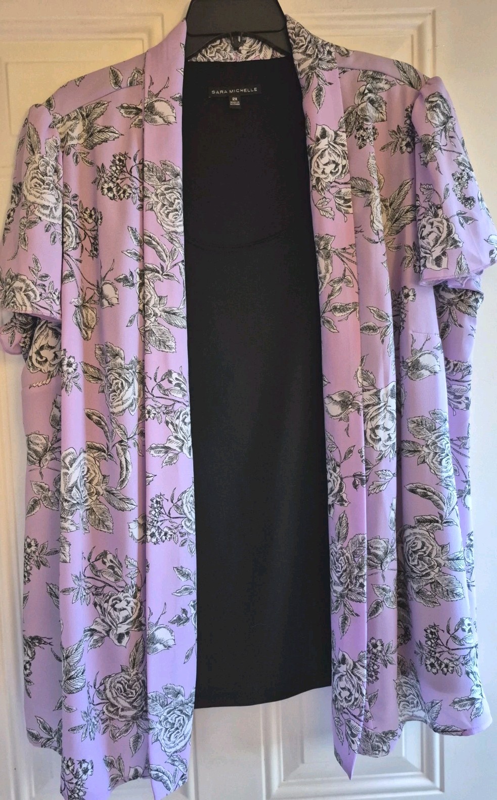 SARA MICHELLE Open Front Blouse w/Attached Tank – 2X – Shawl Collar, Short Slvs