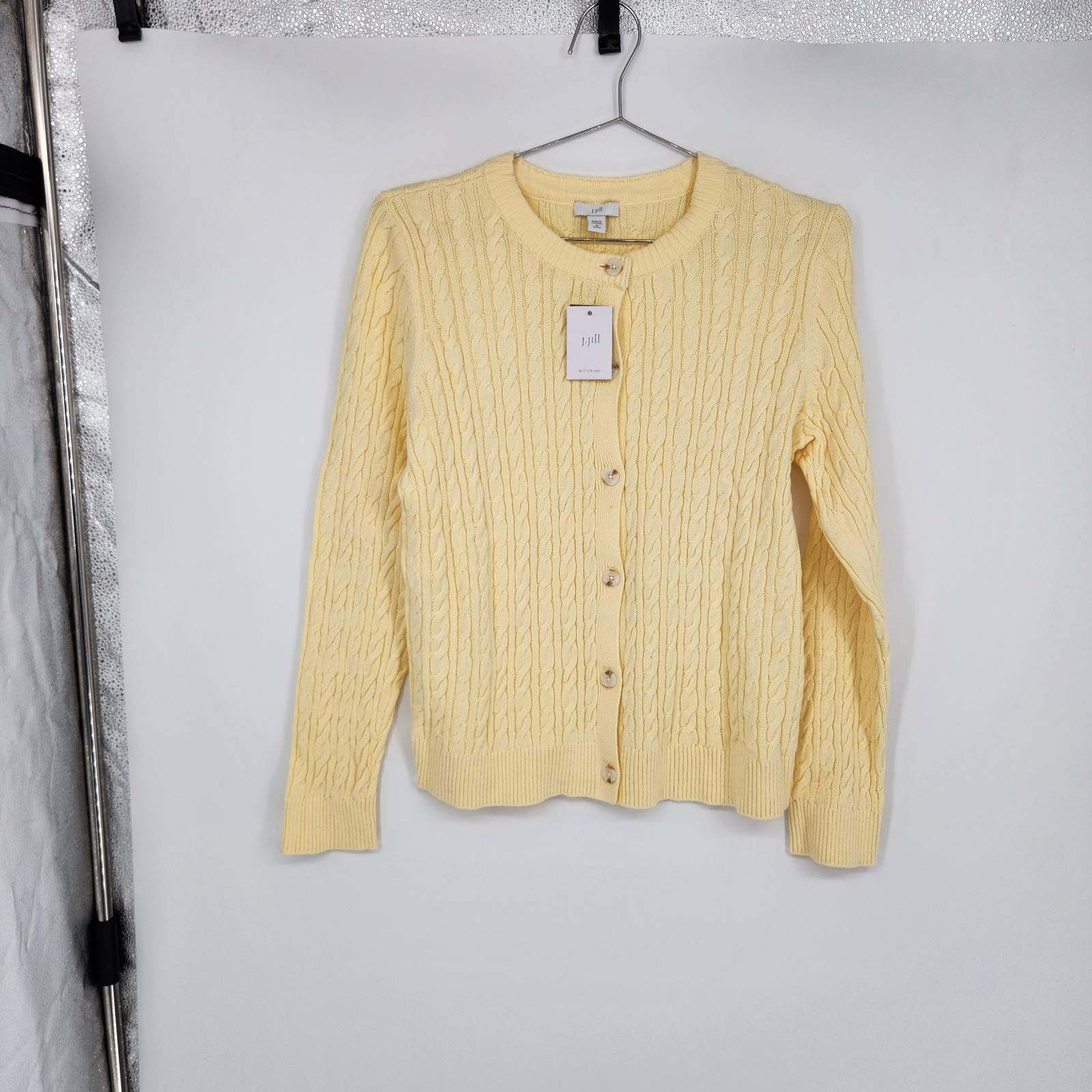 J. Jill Medium Petite Sunlight Yellow Cable Button Front Cardigan NWT