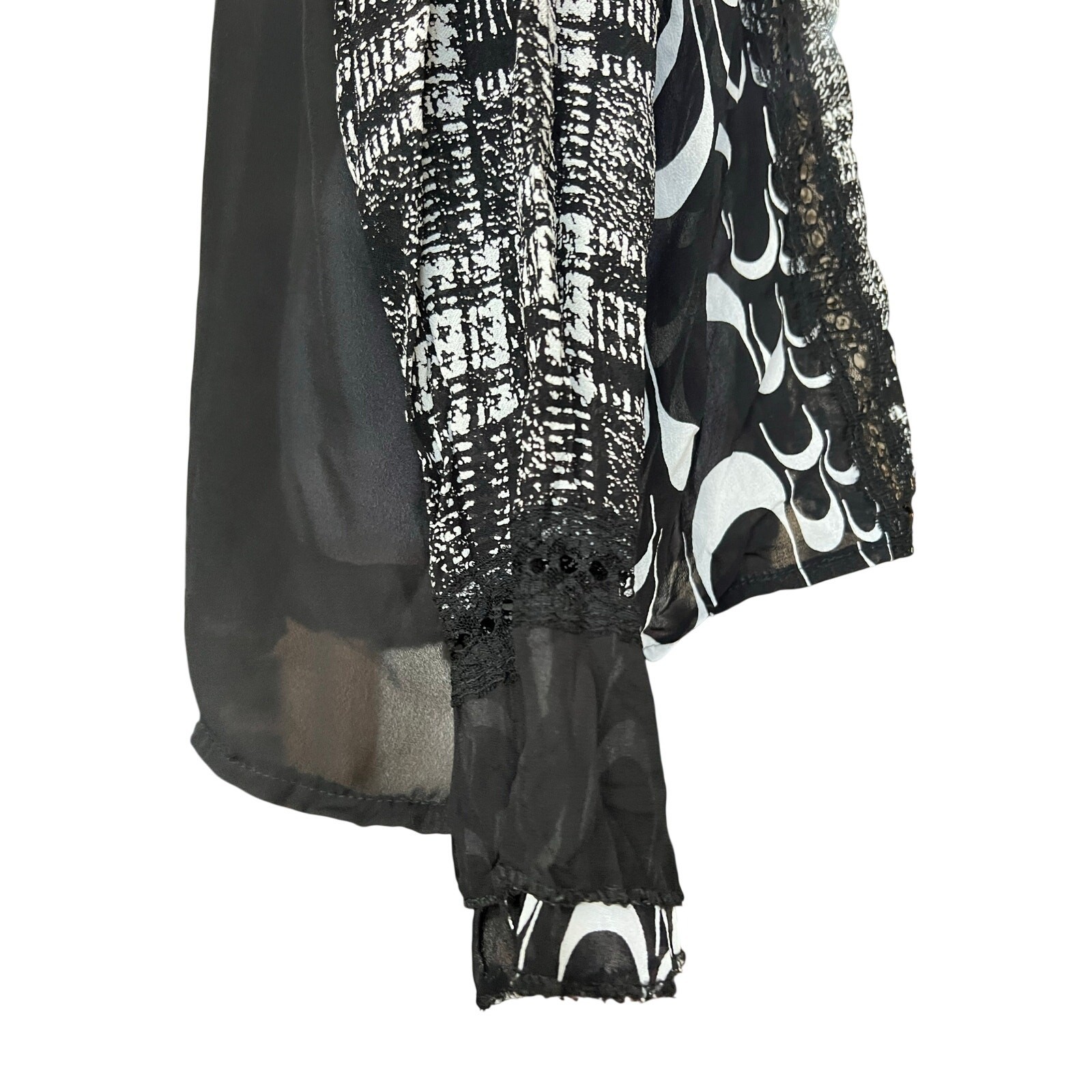 Vie Nocturne Paris Sheer Oversized Shirt Lace Mixed Print Artsy Button Up