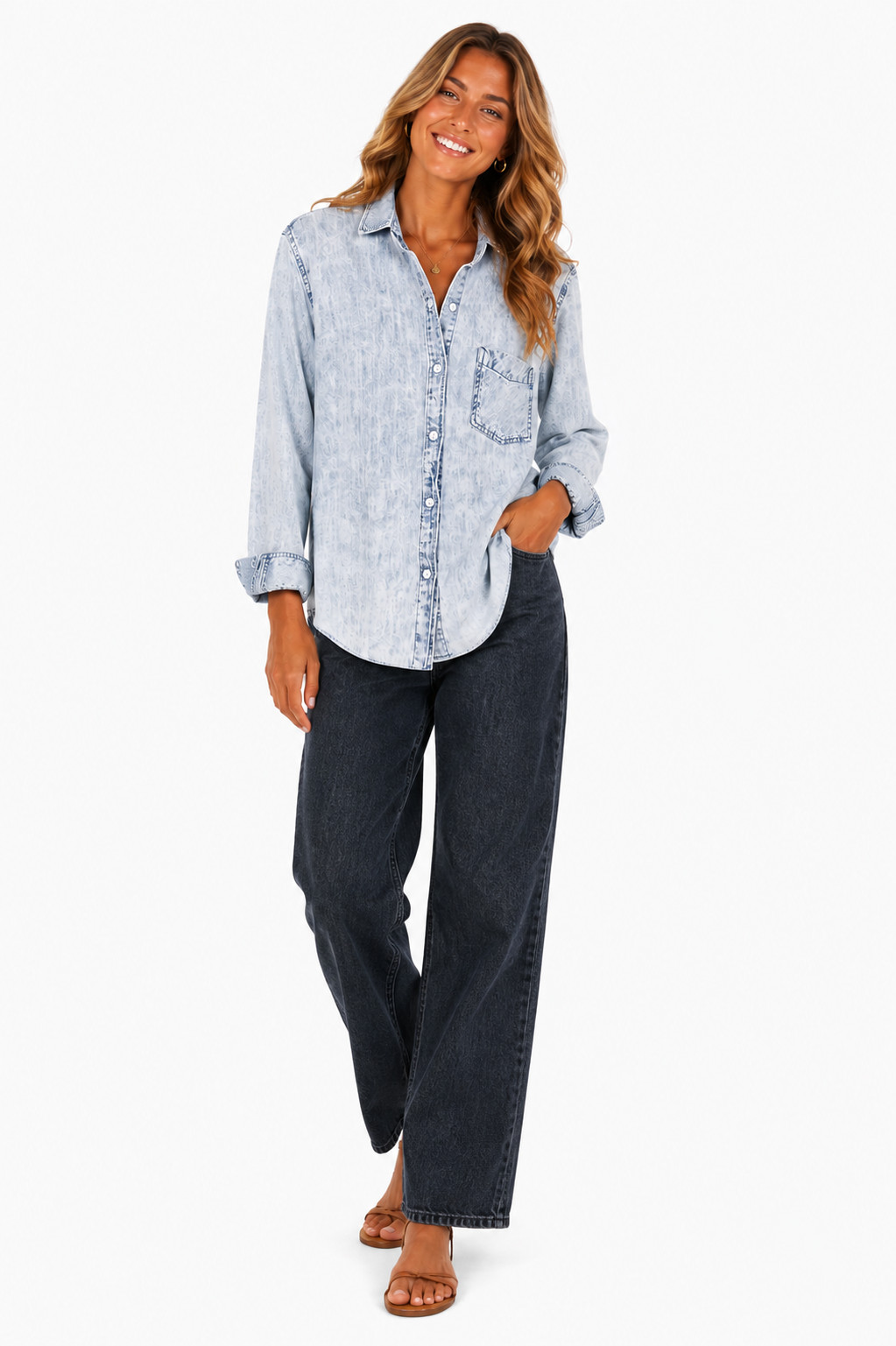 Rails Women’s Ingrid Denim Shirt Raw Hem Light Acid Wash Size XS NWT $158