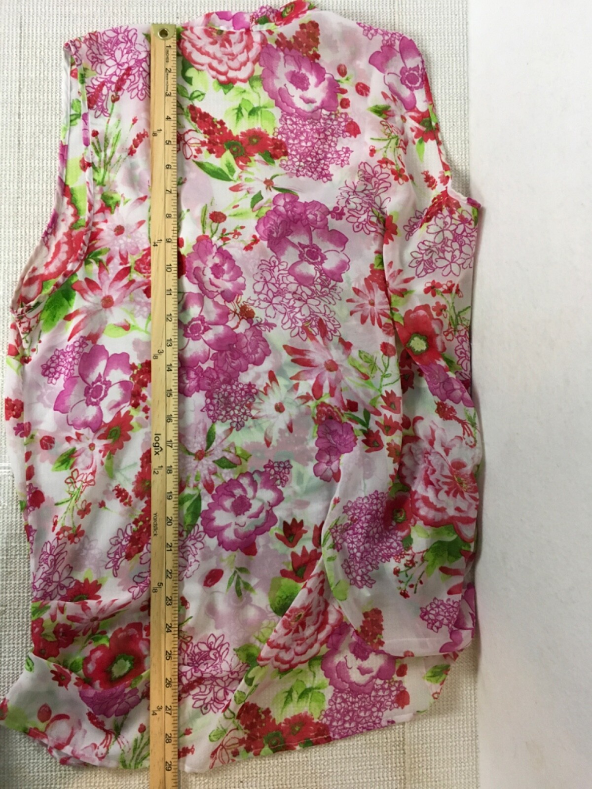 Ambiance Apparel Top Womens Size 1X White w Pink Red Flowers Sheer Sleeveless