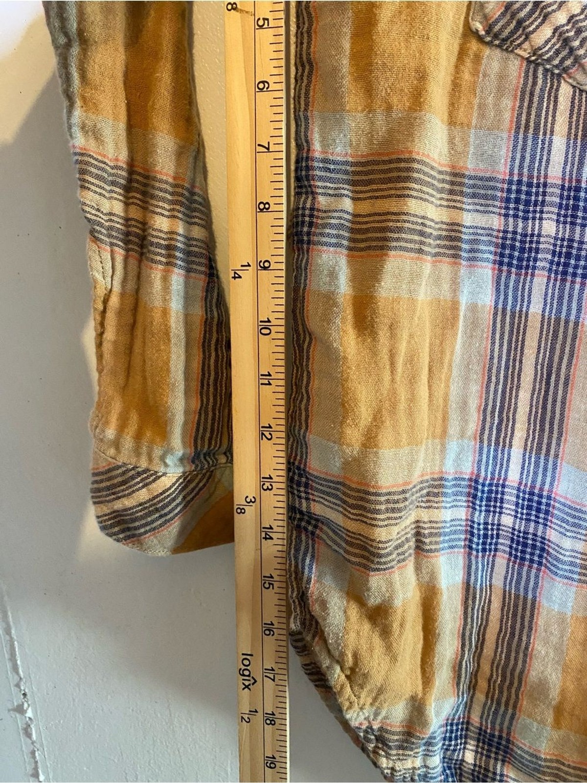 Cloth & Stone Womens Mustard‎ Yellow Plaid Cotton Gauze Button Down Shirt L