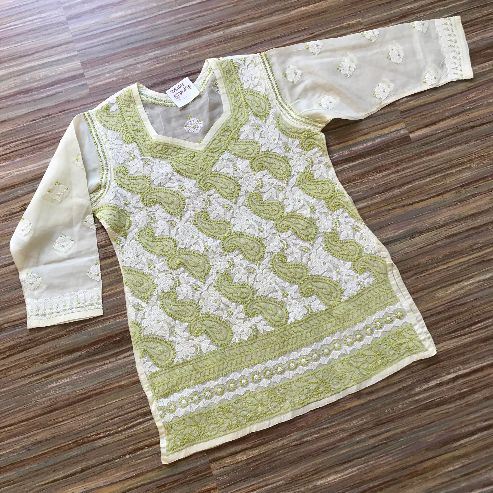 Dupatta House Embroidered Kurti Tunic Top Green Paisley Cotton NWT 40″ Bust