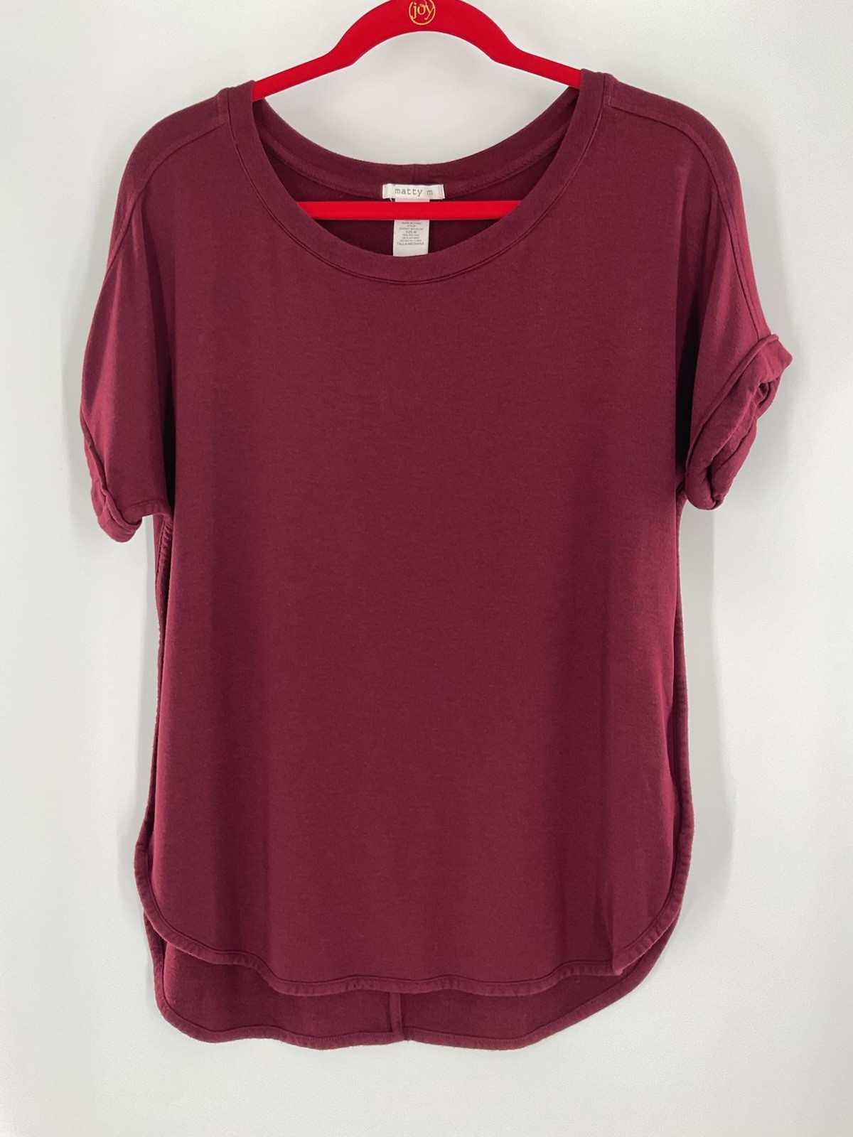 Marty M Women’s Size Medium High Low T-Shirt Burgundy Round Neck 119