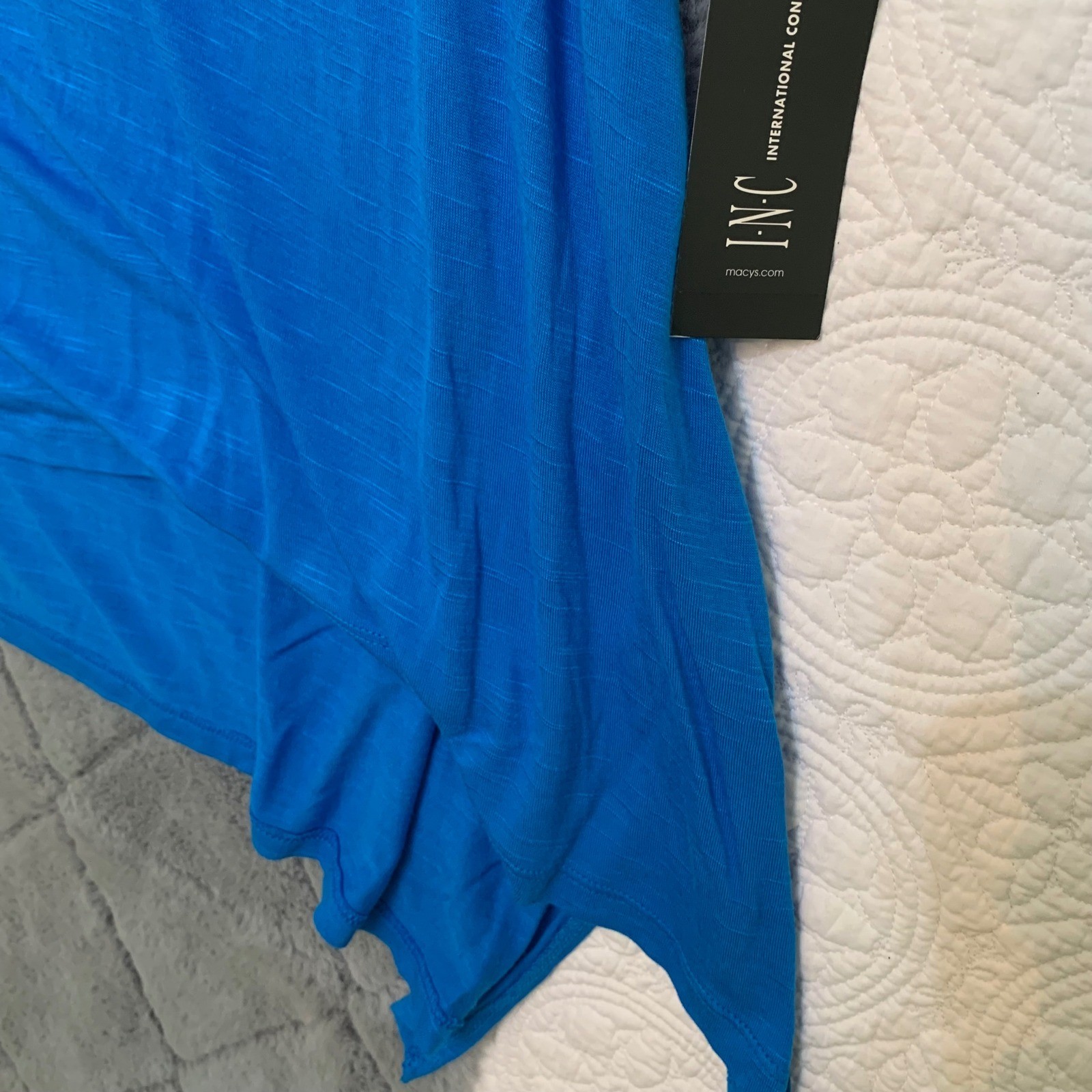 INC International Concepts Women XL Blue Cold Shoulder Rhinestone Top New w/Tags