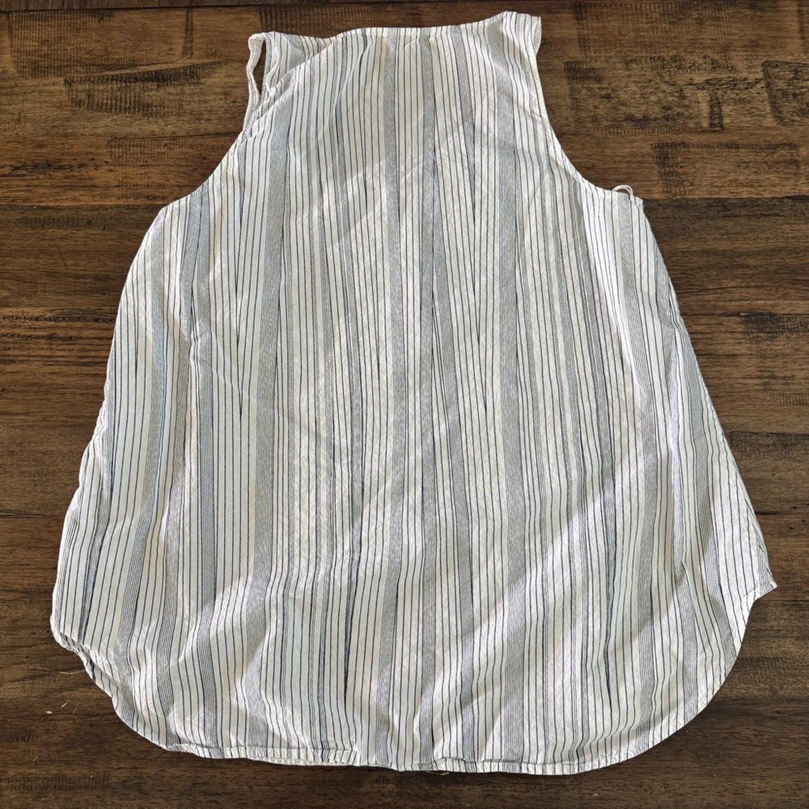 COS 100% Cotton Striped Sleeveless Tank Top White Navy Blue Rounded Hem Size S
