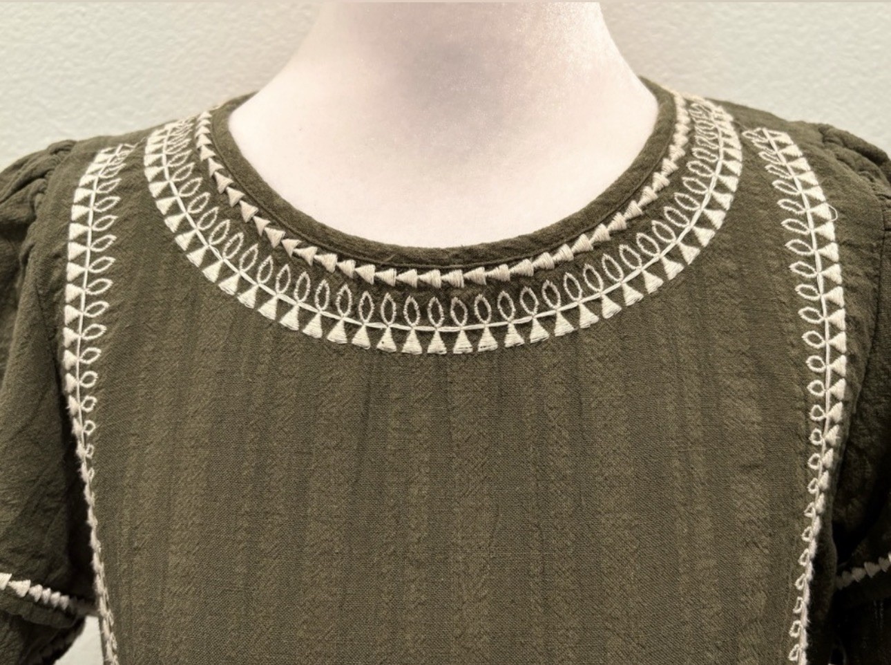 LOFT Blouse Top Size MP Olive Embroidered Flutter Sleeve Peplum Boho Cottagecore