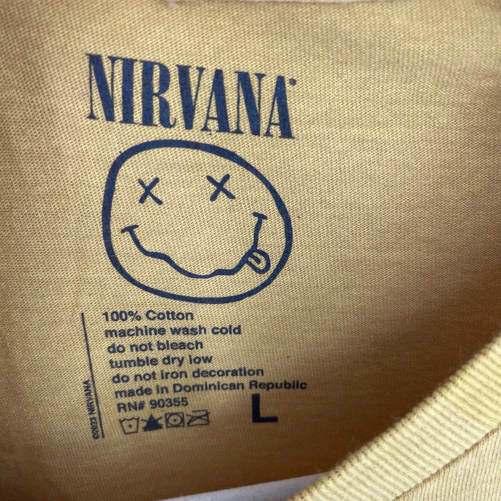 Officially Licensed Nirvana Grunge Tee Yellow Acid Wash Large Vintage Style