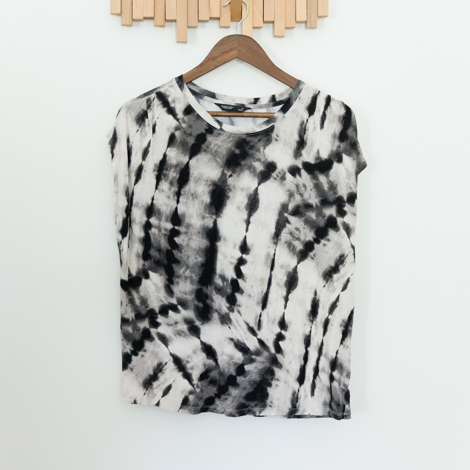 Simply Vera Vera Wang Womens Black White Tie Dye Cap Sleeve Top Size M
