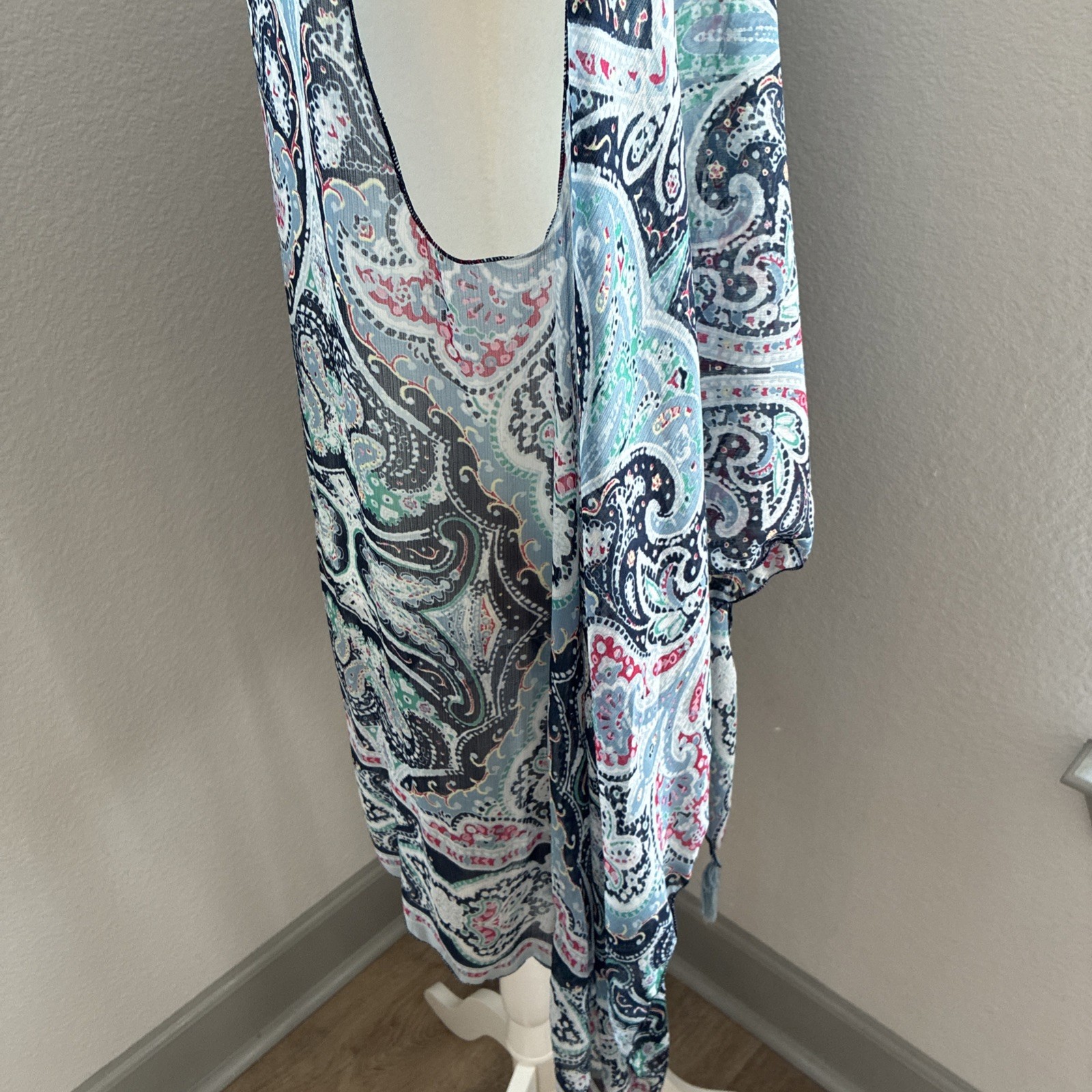 One Size Blue Paisley Kimono Coverup Open Front Boho Cottagecore Festival