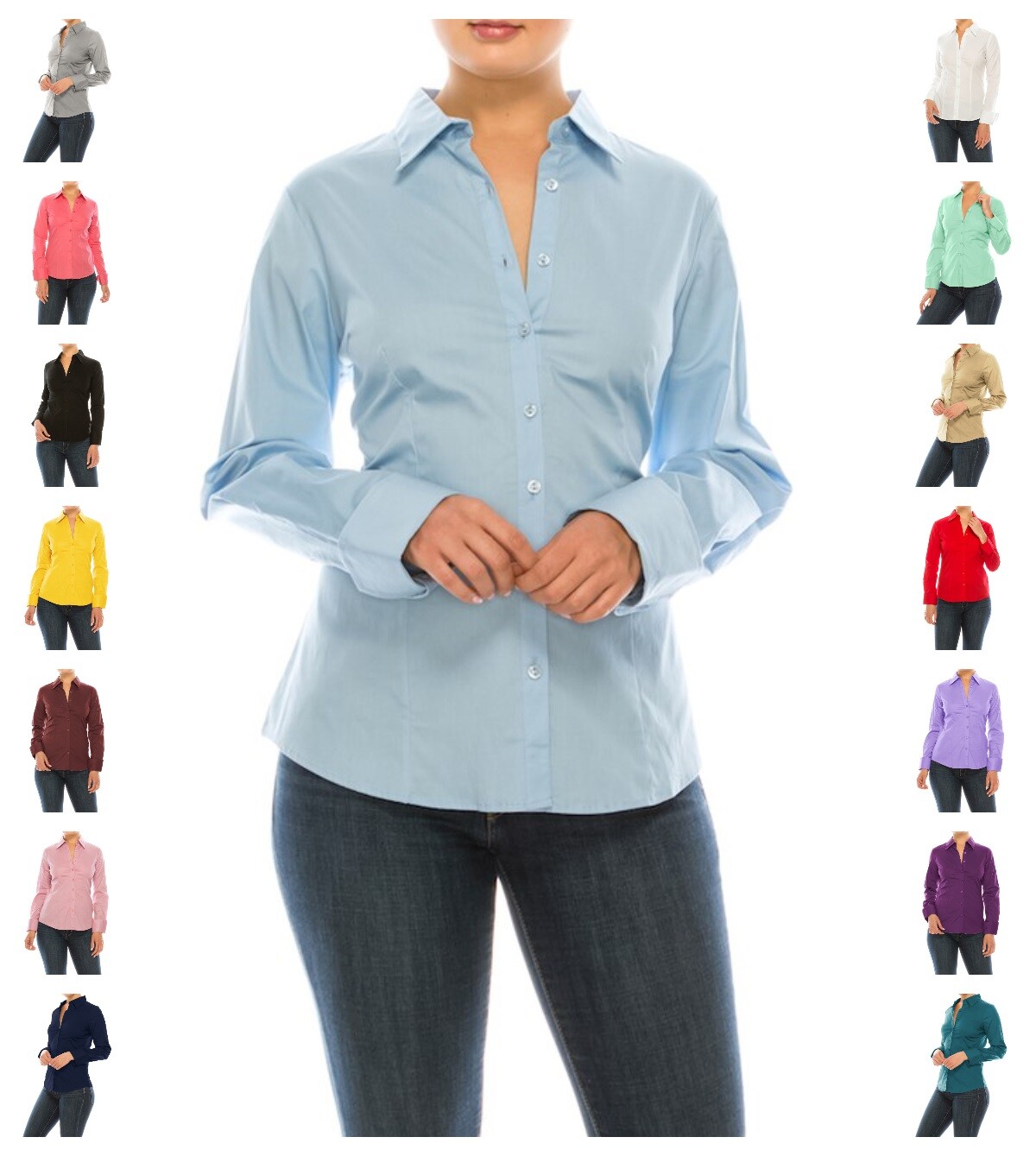 Women’s Classic Cotton Long Sleeve Button Down Office Blouse Dress Shirt S-3XL