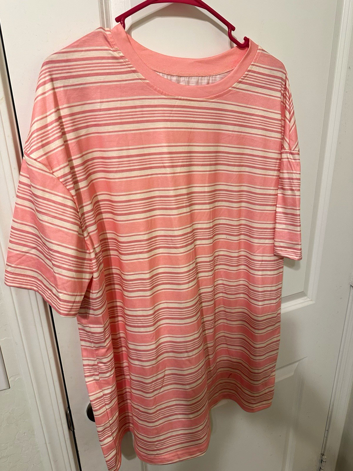 Blusa SHEIN Mujer Plus Size 2X Rosa Coral a Rayas – Manga Corta