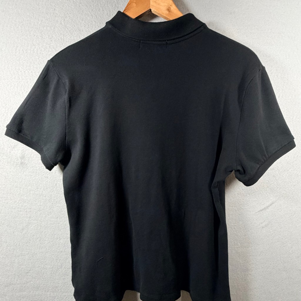 Lauren Ralph Womens Polo Shirt Black Gold Snap Button Short Sleeve