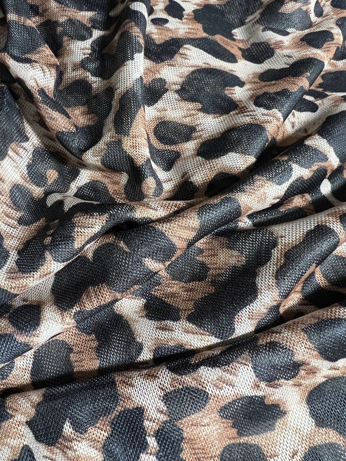 NWOT Semi Sheer Mesh Brown Black Leopard Print Long Sleeve Top – size S