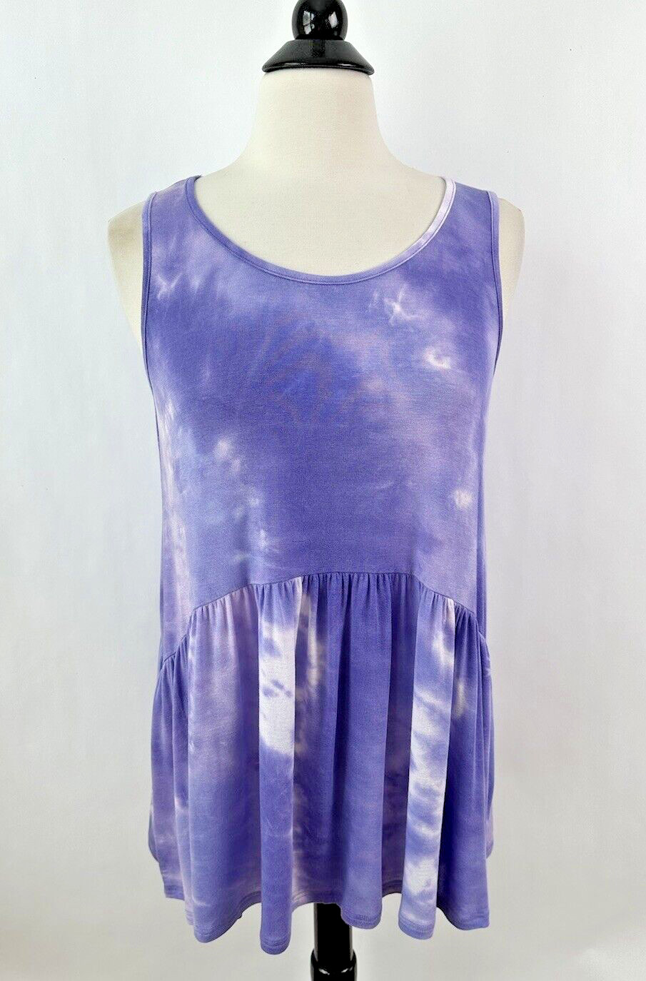 Easel Tie Dye Babydoll Tank Purple White Soft Stretch Sleeveless Sz M NWT Top