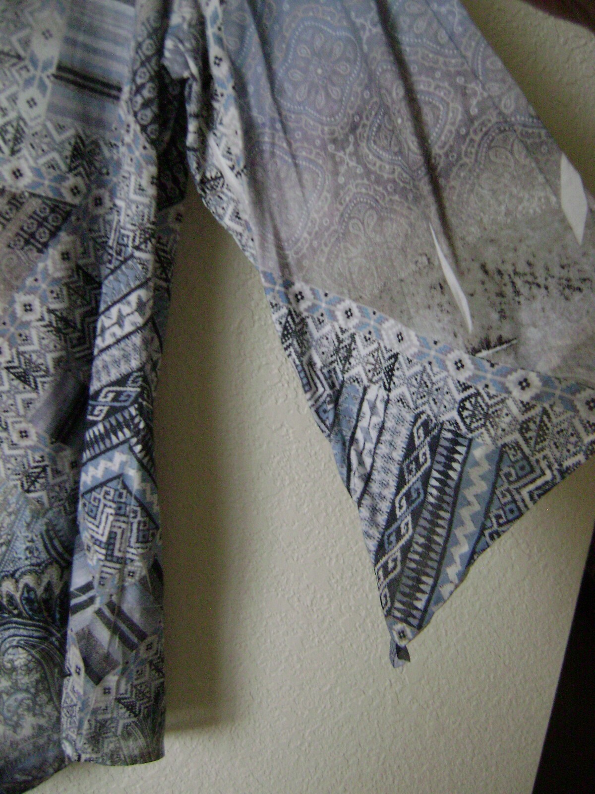 ONE WORLD WOMEN’S PEASANT TOP S SMALL BLUE BOHO BLOUSE KEYHOLE CROCHET BACK