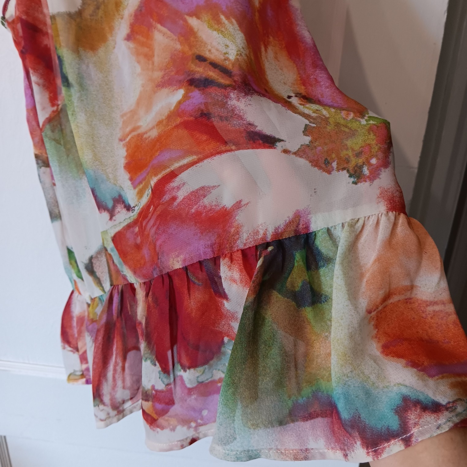 Maurices Cami Watercolor Floral Chiffon Sheer Ruffle Tank Top L Fairy Whimsigoth