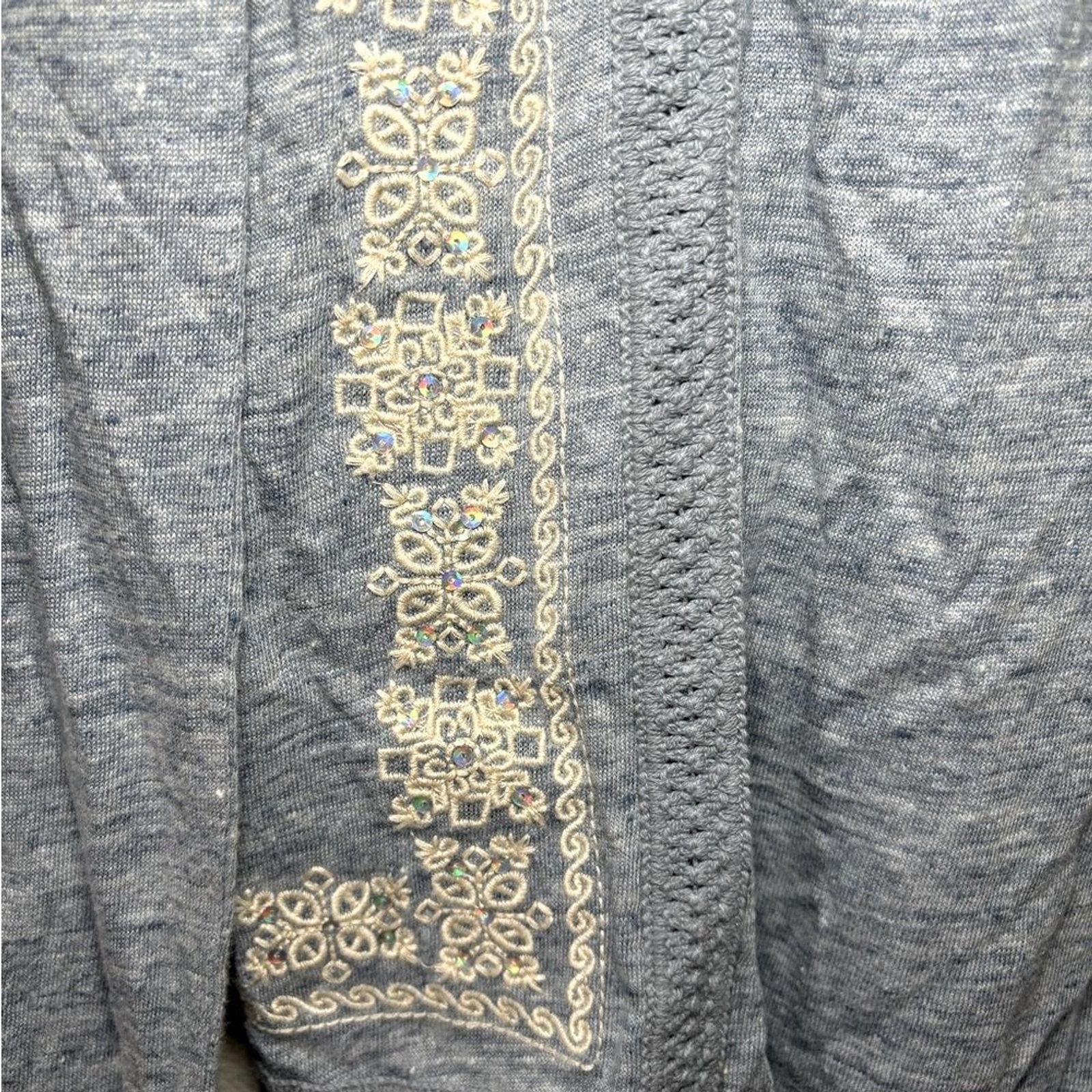 Sundance Top Women XS Blue Linen Embroidered Sequin Long Sleeve Boho Blouse