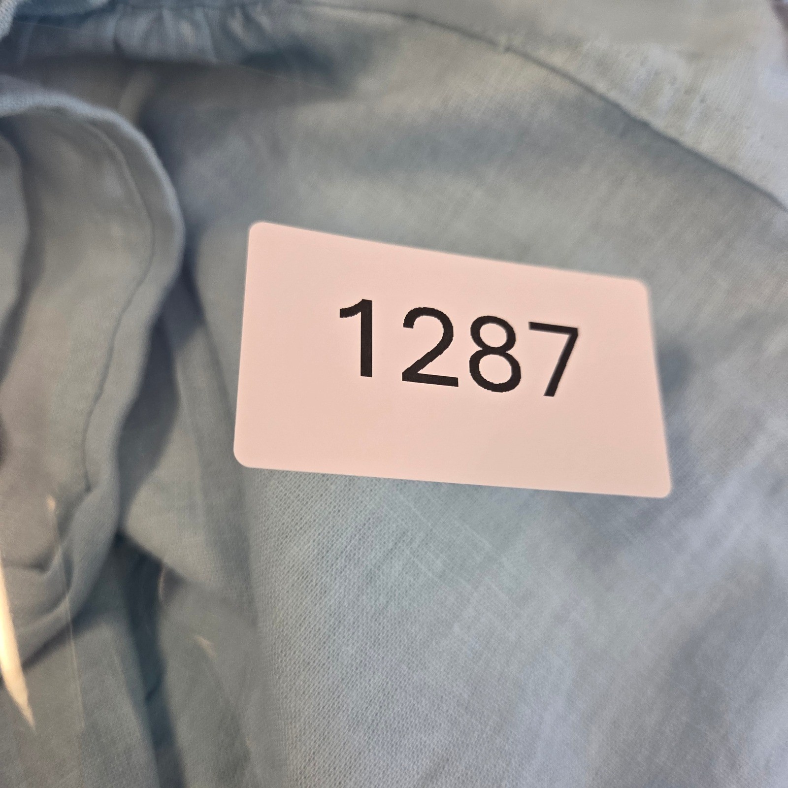 Orvis Womens XL Light Blue Linen Blend Short Sleeve Button Up Shirt 1758407 NEW