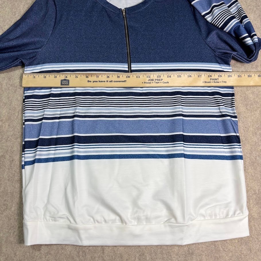 Striped Long Sleeve Quarter Zip Pullover Women M Blue White Polyester Casual Top