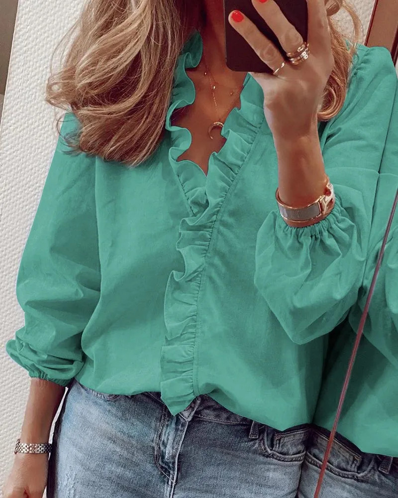 New European and American long sleeved ruffled shirt for women in spring summer