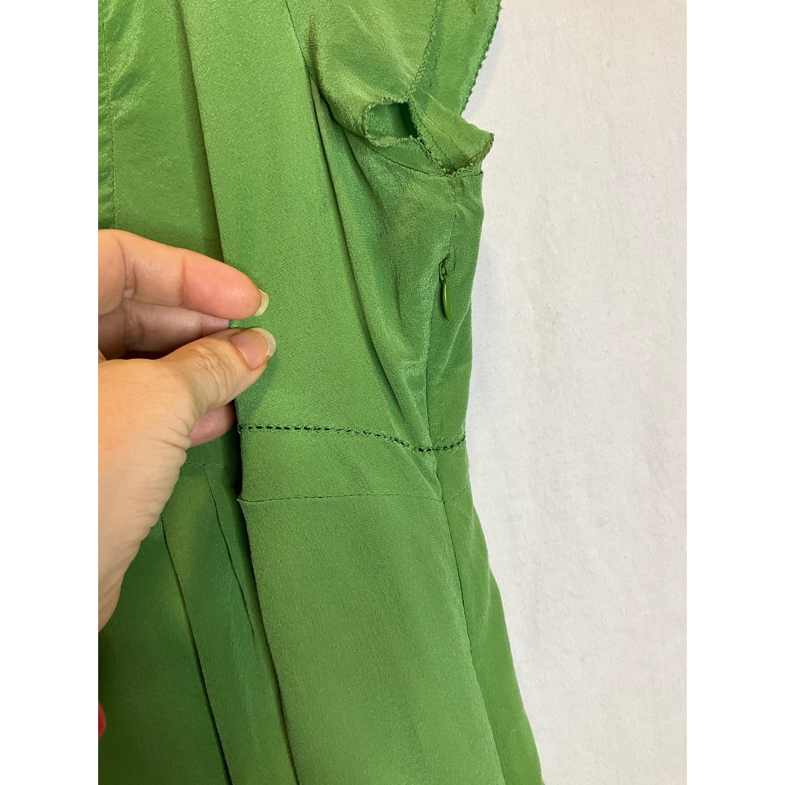 XXI 100% Silk Blouse Flutter Sleeve Baby Doll Kelly Green Boho Y2K Vantage M