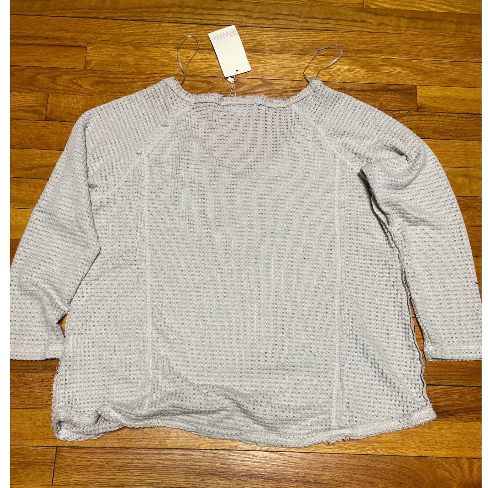 Ninexis Women’s Light Gray Waffle Knit V Neck Long Sleeve Top size XL