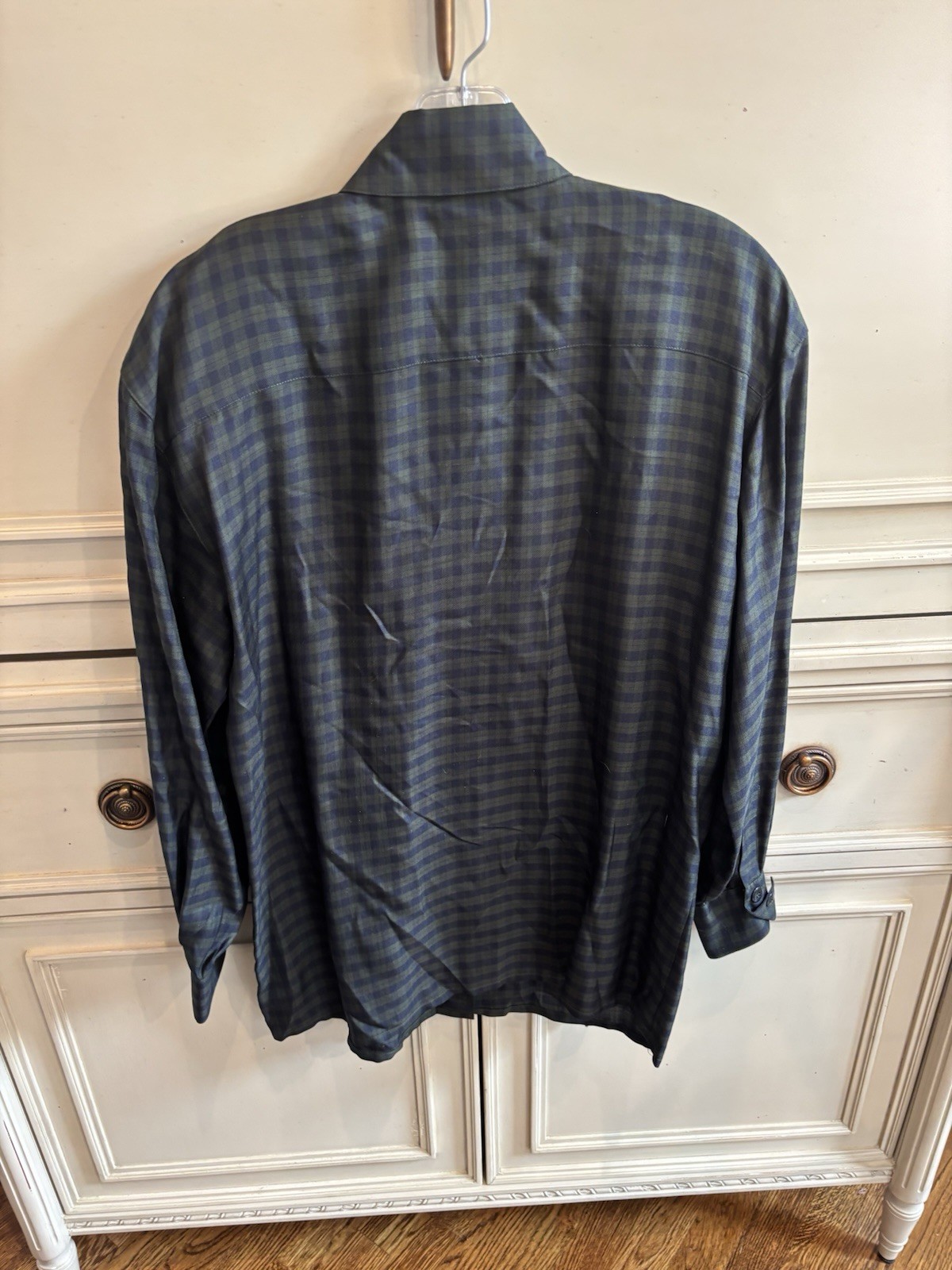 Escada Margaretha Ley Green Blue Plaid Button Up Long Sleeve Silk Blouse 34/4