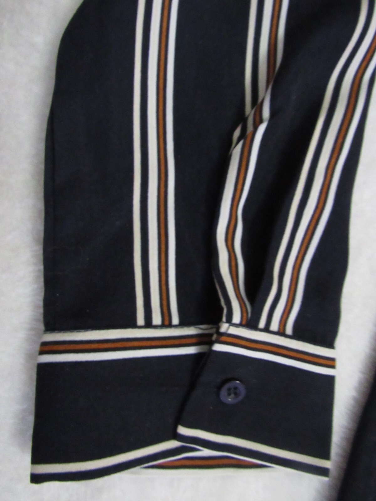 OVI women’s striped button long roll-tab sleeve shirt black white rust M