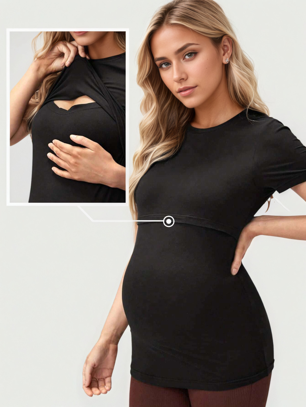 Nursing Tops Breastfeeding Maternity Shirts Short Sleeve Stretchy Double Layer