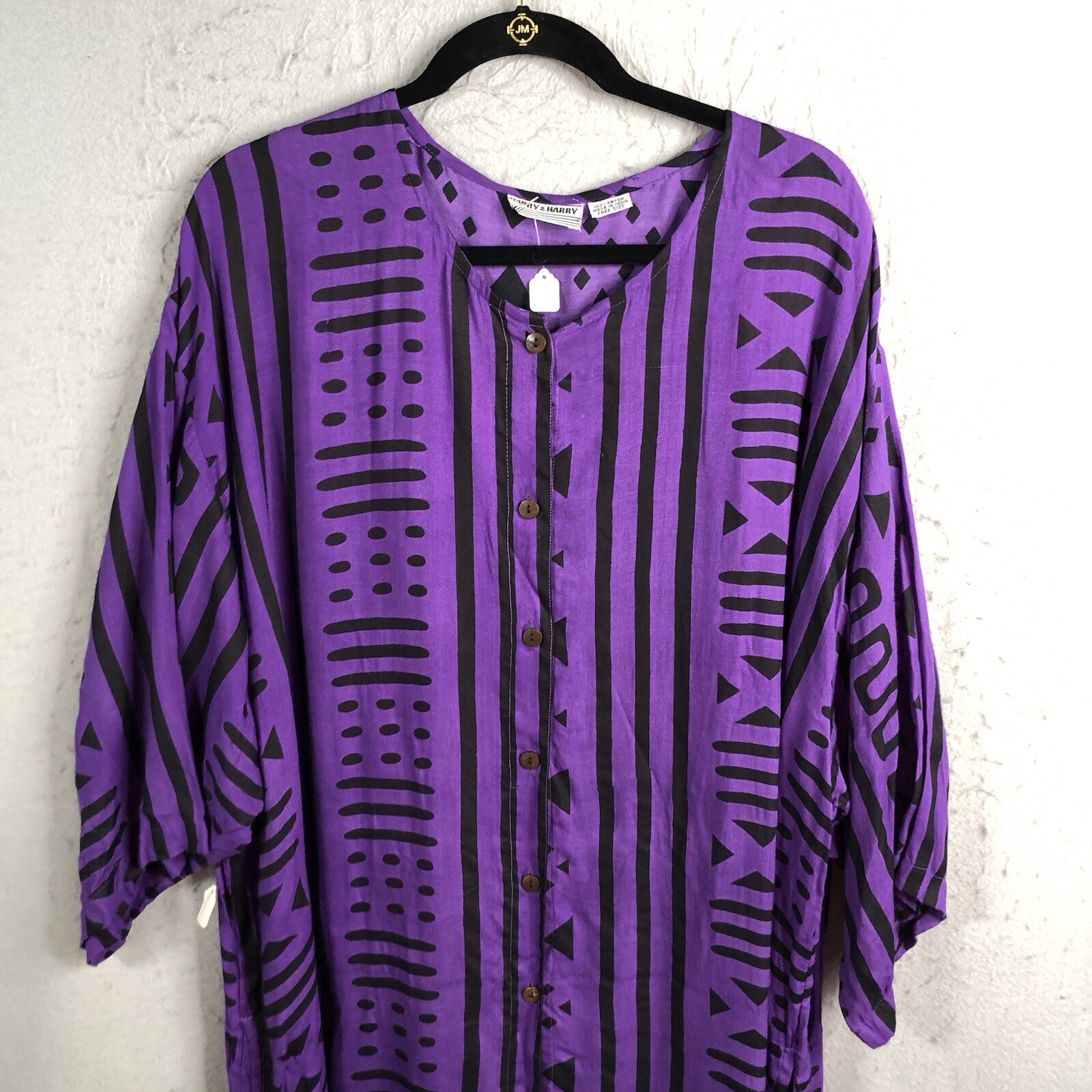 Ethnic Top Women One Size Purple Black Art To Wear Primitive Artsy NEW