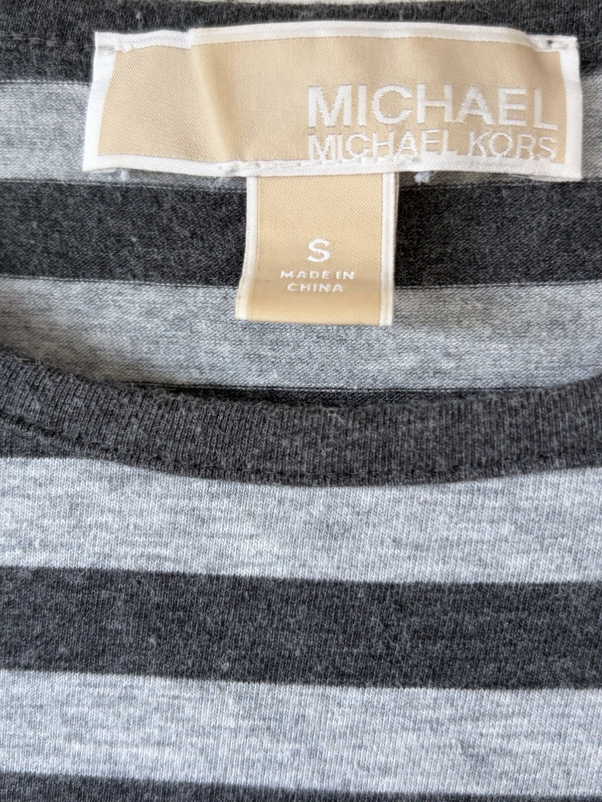 Michael Kors Blouse Top Shirt Women Gray Stripe L/S bottom Zip Size Small