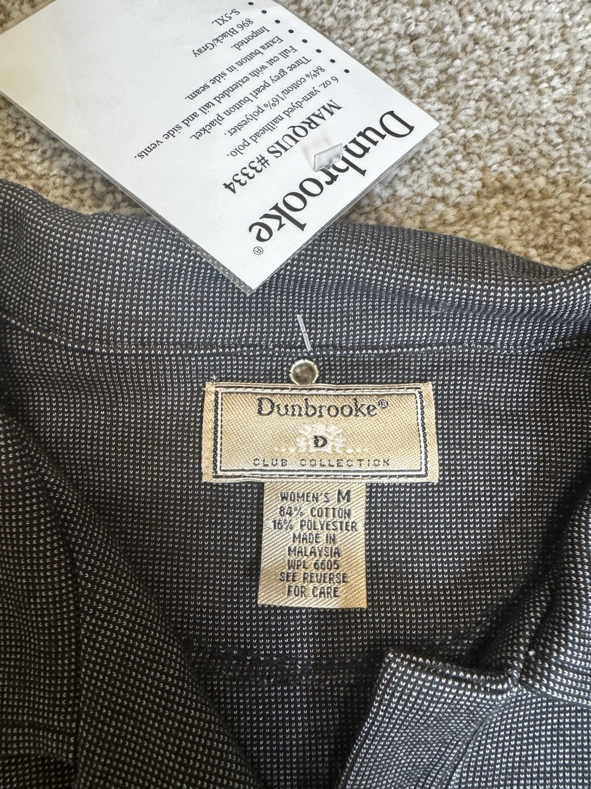 Dunbrooke Women’s Medium Marquis Black Gray Nailhead Polo Shirt NWT M